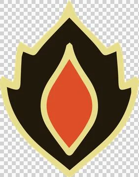Vector emblem showing black shield with red-orange flame and pale yellow border Stock Illustration