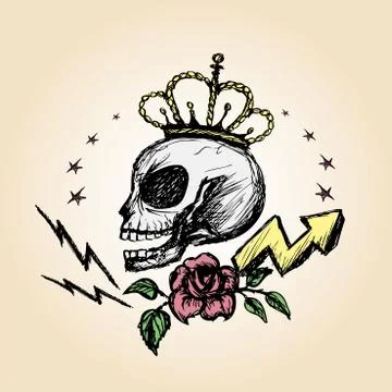 Vector emblem with a skull , hand drawing Illustrazione stock