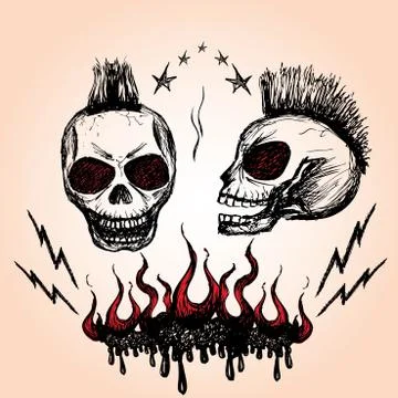 Vector emblem with a skull , hand drawing Stock Illustration