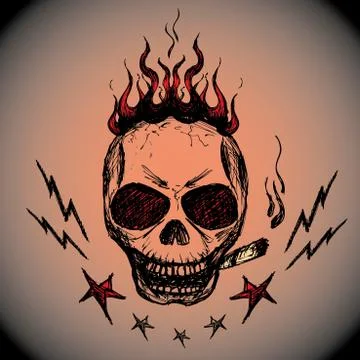 Vector emblem with a skull , hand drawing Stock Illustration