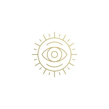 Vector emblem of sun with eye hand drawn with thin lines Stock Illustration