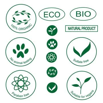 Vector emblems and labels for organic cosmetics. Stock-Illustration