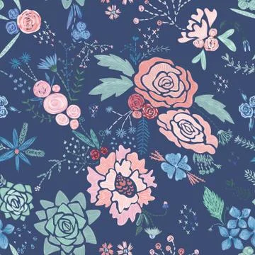 Vector Embroidery Floral Pattern Stock Illustration
