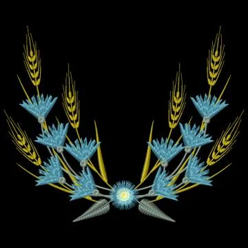 Vector Embroidery Wheat ears and blue Cornflowers イラスト素材