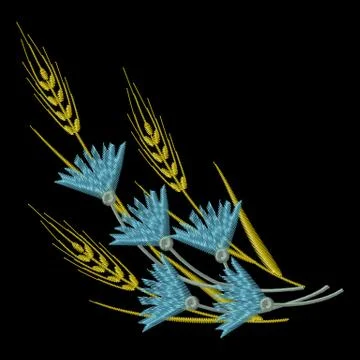 Vector Embroidery Wheat ears and blue Cornflowers イラスト素材