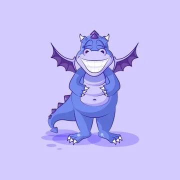 Vector Emoji character cartoon dragon dinosaur with a huge smile from ear to ear Stock Illustration