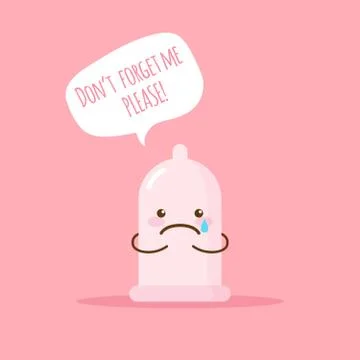 Vector emoji condom with poster about safe love. Cartoon sticker. Stock Illustration