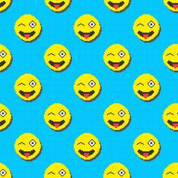 Vector emoji seamless retro pattern. Bright mosaic print. Retro fashion style 80 Иллюстрация