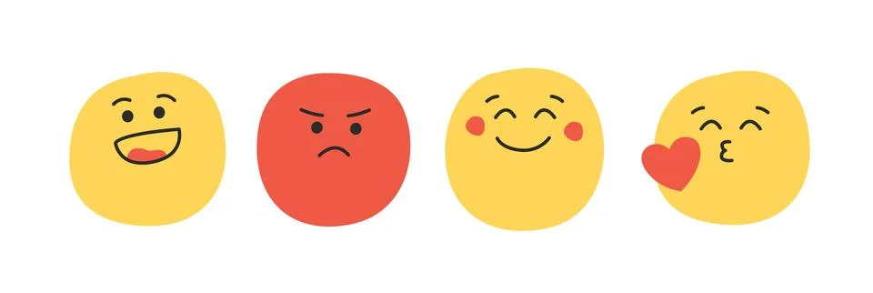 Vector Emoji Set with Different Reactions. Set of cute smiley emoji Stock Illustration