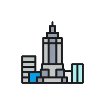 Vector Empire State Building, USA, landmark flat color line icon. Stock Illustration