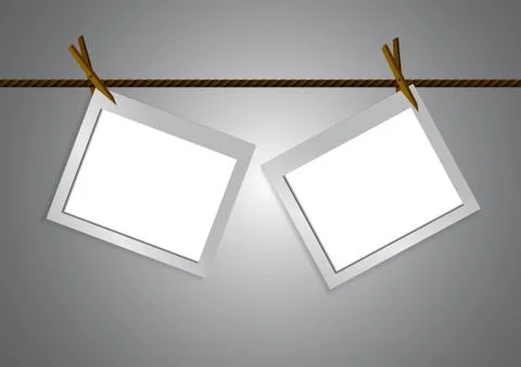 Vector : Empty frame and clothespin on rope Stock Illustration