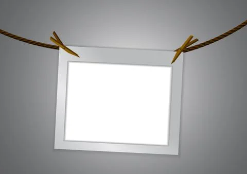 Vector : Empty frame and clothespin on rope Stock Illustration