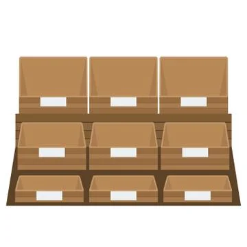 Vector Empty grocery boxes at store or supermarket. Stock Illustration