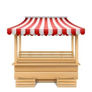 Vector empty market stall with striped awning Stock-Illustration