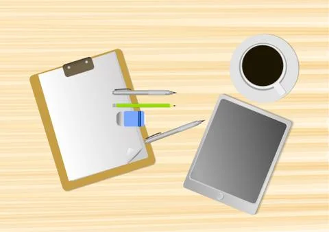 Vector : Empty paper tablet and coffee on tableVector : Empty paper tablet an Stock Illustration