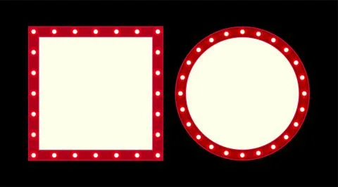 Vector empty retro circus billboard frame with electric bright glowing lamps. Stock Illustration