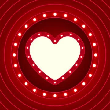 Vector empty retro circus billboard frame with heart electric bright glowin.. Stock Illustration