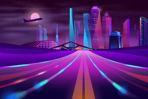 Vector empty road in megapolis at night Stock Illustration