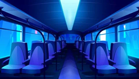 Vector empty school bus interior at night Stockillustratie
