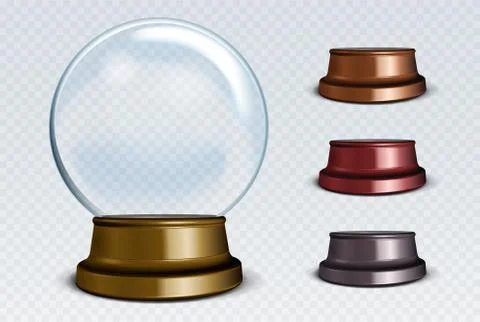 Vector Empty Snow Globe Set. White transparent glass sphere on a stand with g Stock Illustration