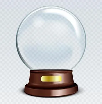 Vector Empty Snow Globe. White transparent glass sphere on a stand with Metal Stock Illustration