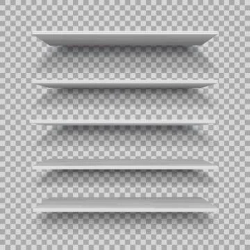 Vector empty white plastic shelf isolated on checkered background Stock Illustration