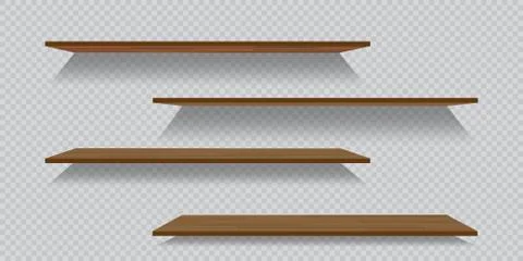Vector empty wooden or plastic shelves isolated on checkered background Illustrazione stock