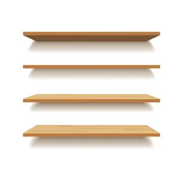 Vector empty wooden shelf isolated background Illustrazione stock