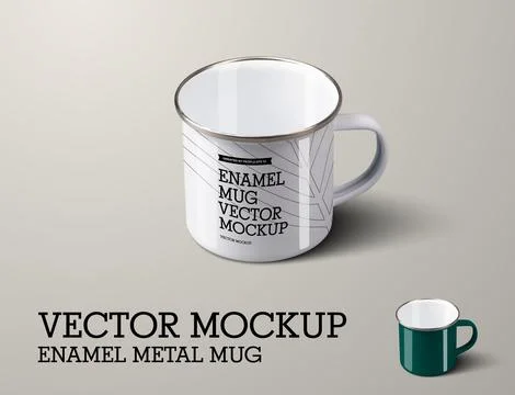 Vector enameled metal mug template with handle, mirror border, top view, wh.. Stock Illustration