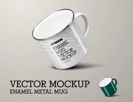 Vector enameled metal mug template with handle, mirror border, diagonal pre.. Stock Illustration