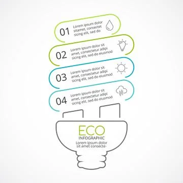 Vector energy efficient light bulb eco linear infographic. Ecology diagram Stock Illustration