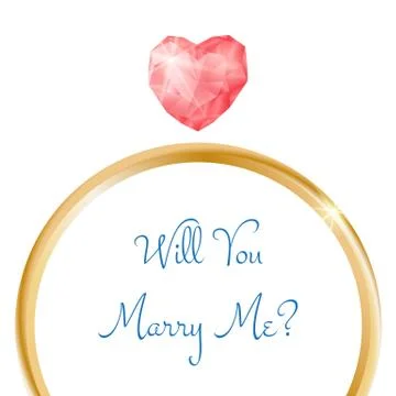 Vector engagement card. Will you marry me ring with heart shaped diamond Stock Illustration