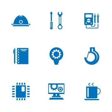 Vector engineer solid icon set Stock Illustration