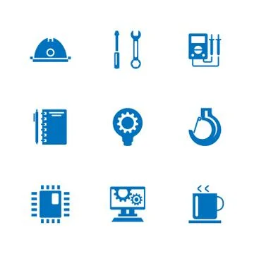Vector engineer solid icon set Stock Illustration