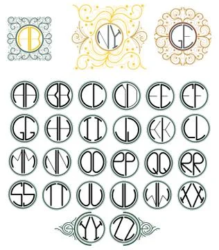 Vector english font with monogram Stock Illustration