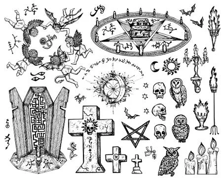 Vector engraved illustration in gothic and mystic style Stock Illustration