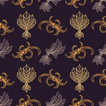Vector engraving vintage seamless pattern. Stock Illustration