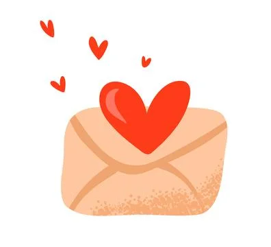 Vector Envelope with a big red heart and smaller hearts floating, valentine Stock Illustration