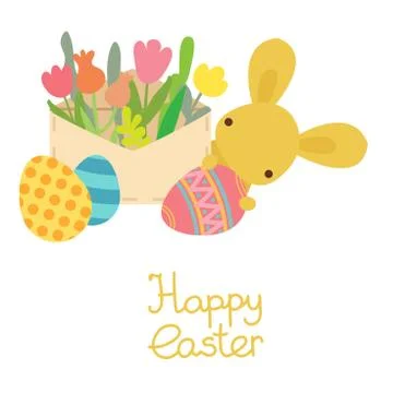 Vector envelope with easter egg,flowers and rabbit Stock Illustration