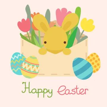 Vector envelope with easter egg,flowers and rabbit Stock Illustration