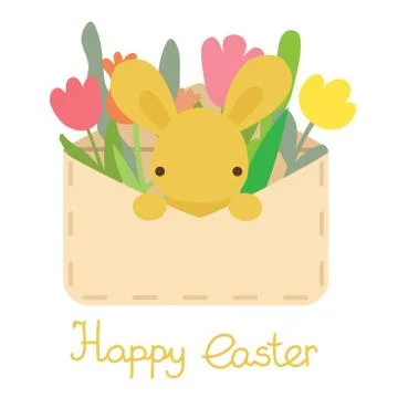 Vector envelope with easter egg,flowers and rabbit 스톡 일러스트
