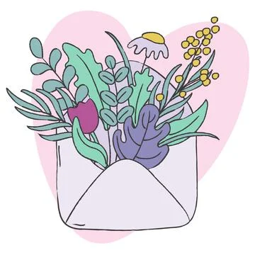 Vector envelope with flowers, branches and leave Stock Illustration