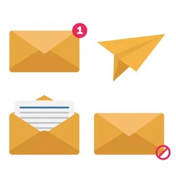 Vector envelope set. Flat style icon and paper airplane letter symbol. Stock Illustration