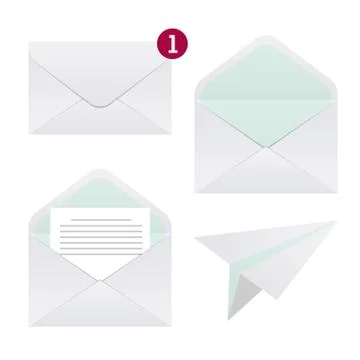 Vector envelope set. Flat style icon and paper airplane letter symbol. Stock Illustration
