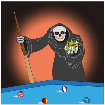 Vector EPS 10. Death plays billiards with the coronavirus Stock Photos