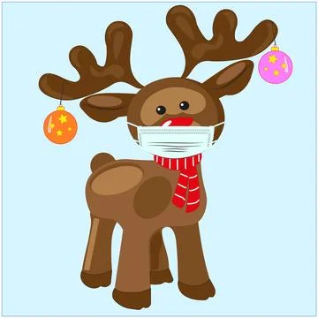 Vector EPS 10. Rudolf the reindeer with the red nose and face mask Stock Illustration