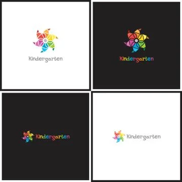 Vector eps logotype or illustration children education center in outline style Stock Illustration