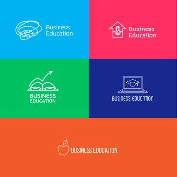 Vector eps logotype set or icons about business education in outline style Stock Illustration