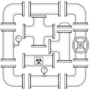 Vector EPS8 kit for pipeline construction include pipes, caps, valves, curve  Illustrazione stock