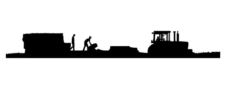 Vector Eps8-Silhouette of Tractor Pulling a Baler in a Field of Straw Stock Illustration